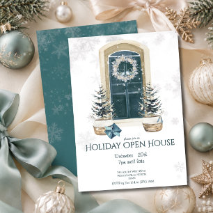 Elegant Dusty Teal Winter Holiday Open House Invitation