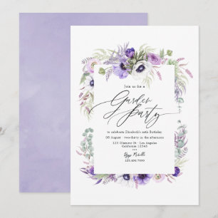 Elegant Dusty Violet Floral Garden Party Invitation
