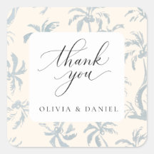 Elegant DustyBlue Tropical Toile Coastal Thank You