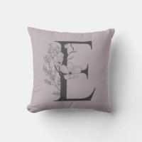 Elegant E Boho Floral Monogram Initial Lilac Grey