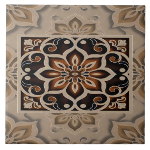Elegant Earth-Tone Floral Mandala Tile Design