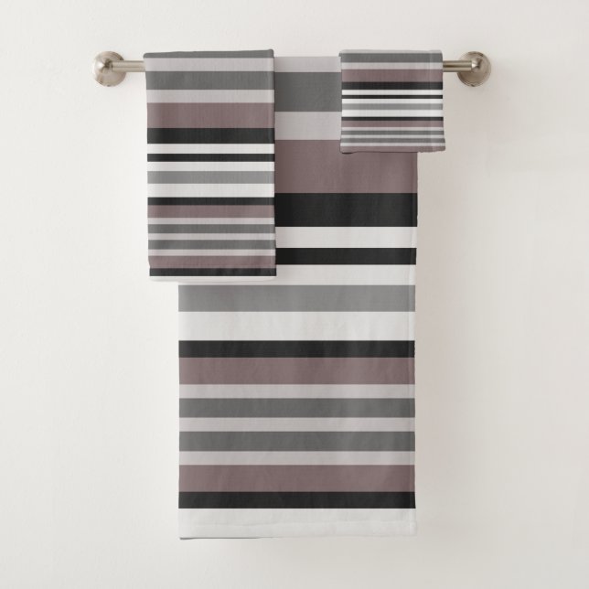 Elegant Earth Tones Brown Savannah Stripes Pattern Bath Towel Set (Insitu)