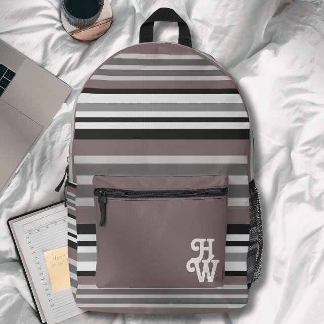Elegant Earth Tones Brown Savannah Stripes Pattern Printed Backpack (Creator Uploaded)