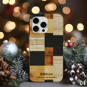 Elegant Earth Tones Grid – Black and Ochre Harmony iPhone 15 Pro Max Case