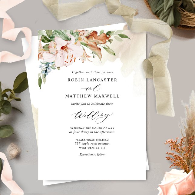 Elegant Earthy Blooms and Beige Wedding Invitation (Creator Uploaded)