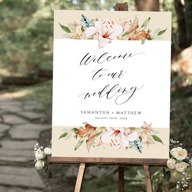 Elegant Earthy Blooms Beige Wedding Welcome Sign (Creator Uploaded)