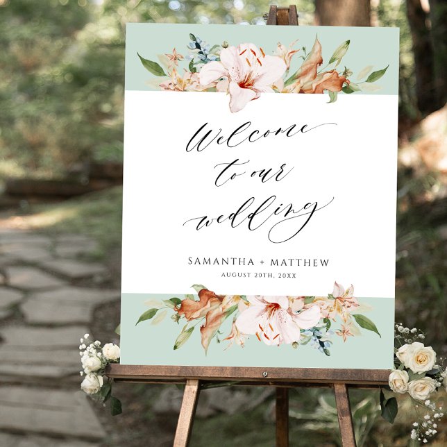 Elegant Earthy Blooms, Sage Wedding Welcome Sign (Creator Uploaded)