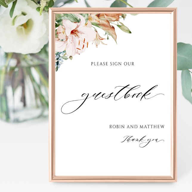 Elegant Earthy Blooms Wedding Guestbook Sign (Creator Uploaded)