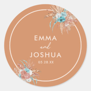 Elegant Earthy Boho Floral Wedding Classic Round Sticker