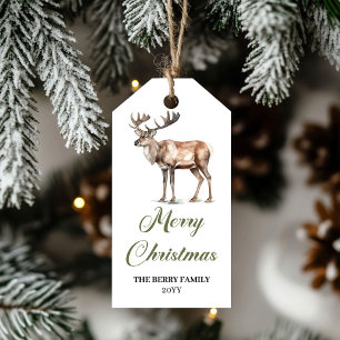Elegant Earthy Colors Christmas Reindeer Editable Gift Tags