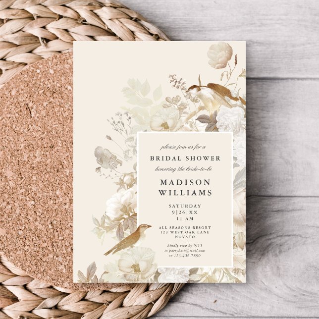 Elegant Earthy Floral Chic Cream Bridal Shower Invitation (Creator Uploaded)