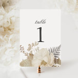 Elegant Earthy Floral Chic White Wedding  Table Number<br><div class="desc">This lovely wedding table number sign features a border of pretty boho flowers in subtle neutral tones with classic typography. The card is the same on both sides. Use card holders from catering or party supply retailers... OR you can purchase elegant photo frames to place on tables (available at a...</div>