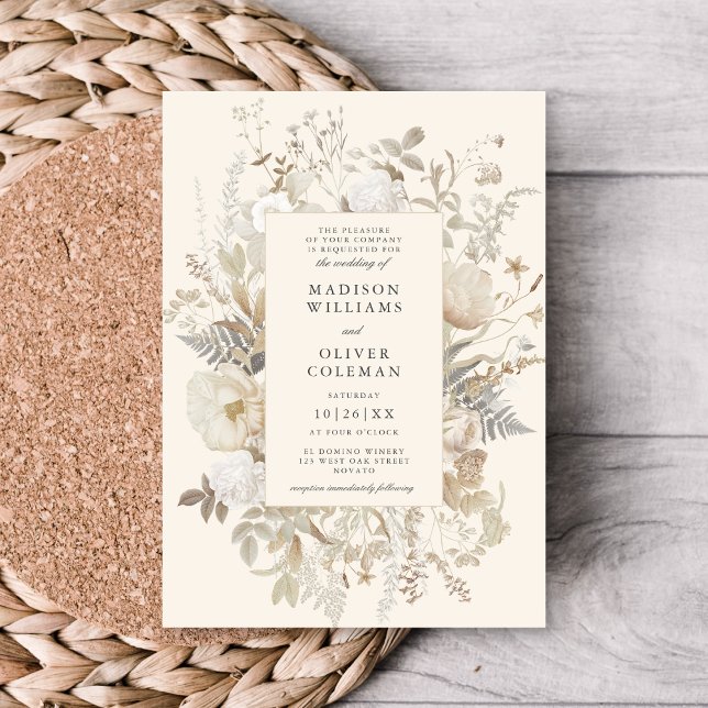 Elegant Earthy Floral Cream Chic Wedding Invitation (Creator Uploaded)