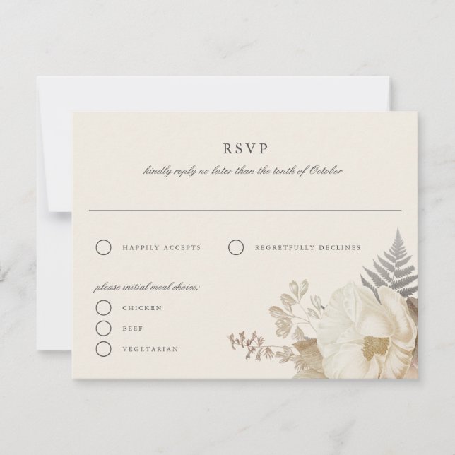 Elegant Earthy Floral Cream RSVP Reply Card  (Front)