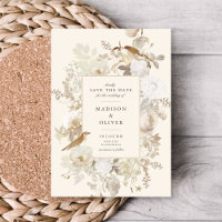 Elegant Earthy Floral Cream Wedding Save The Date