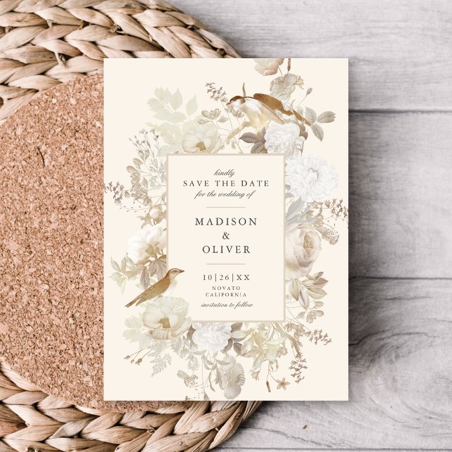 Elegant Earthy Floral Cream Wedding Save The Date Invitation (Creator Uploaded)