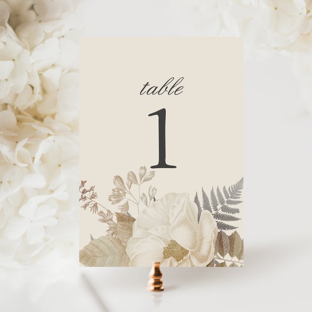 Elegant Earthy Floral Cream Wedding Table Number (Creator Uploaded)