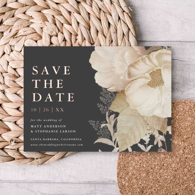 Elegant Earthy Floral Dark Non-Photo Save The Date (Creator Uploaded)