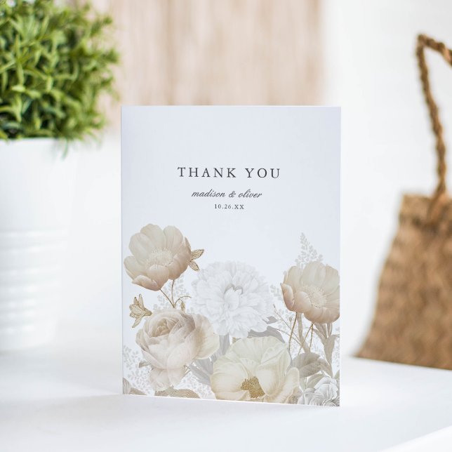 Elegant Earthy Floral White Chic Wedding Thank You Card (Creator Uploaded)