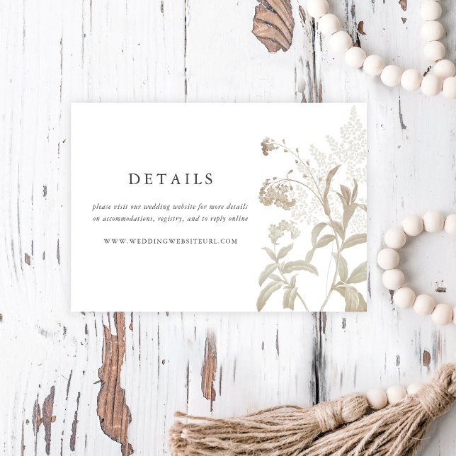Elegant Earthy Floral White Wedding Details Enclosure Card (Creator Uploaded)