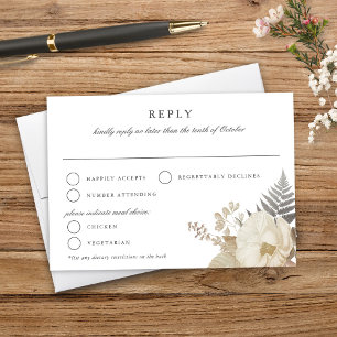 Elegant Earthy Floral White Wedding RSVP 