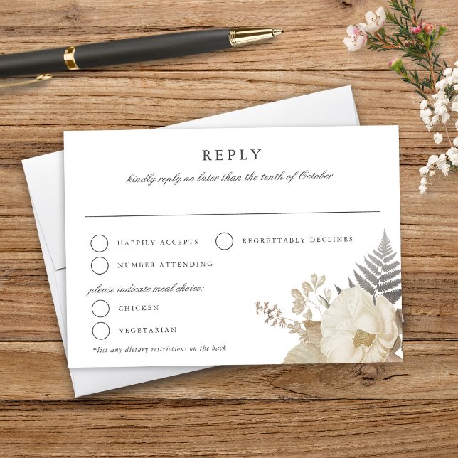 Elegant Earthy Floral White Wedding RSVP  (Creator Uploaded)
