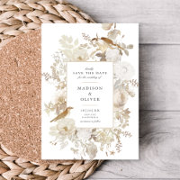Elegant Earthy Floral White Wedding Save The Date