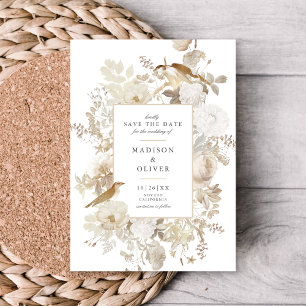 Elegant Earthy Floral White Wedding Save The Date Invitation