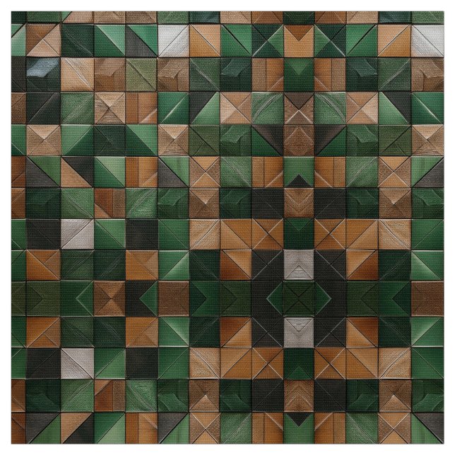 Elegant Earthy Geometric Green and Brown Tile  Fabric (Swatch)