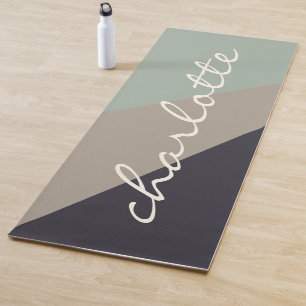 Elegant Earthy Geometric Sage Black Taupe Custom Yoga Mat