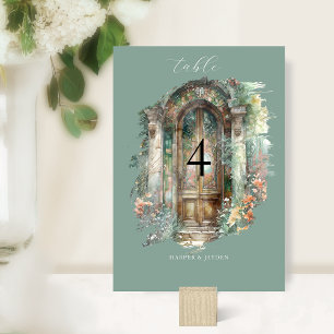 Elegant Earthy, Green, Blush Watercolor Wedding Table Number