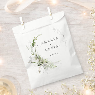 Elegant Earthy Greenery Personalised Names Date  Favour Bags