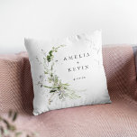 Elegant Earthy Greenery Personalised Names Date Na Cushion<br><div class="desc">Completely customisable,  this features delicate watercolor greenery that frames your details. Perfect for any beautiful event. This is part of my collection called "Earthy Greenery." Thank you for your support and interest in my design(s),  and be sure to visit my shop to see more of my designs.</div>