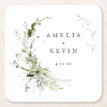 Elegant Earthy Greenery Personalised Names Date Square Paper Coaster<br><div class="desc">Completely customisable,  this elegant design features delicate watercolor greenery that frames your details. Perfect for any beautiful event. This is part of my collection called "Earthy Greenery." Thank you for your support and interest in my design(s),  and be sure to visit my shop to see more of my designs.</div>