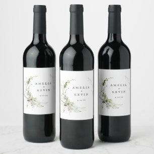 Elegant Earthy Greenery Personalised Names Wine Label