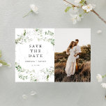 Elegant Earthy Greenery Photo Save The Date<br><div class="desc">Beautiful watercolor greenery frames your details in this elegant and modern save the date with photo. The reverse side features room to add any additional details. Perfect for beautiful events any time of the year. This is part of my "Earthy Greenery" collection.</div>