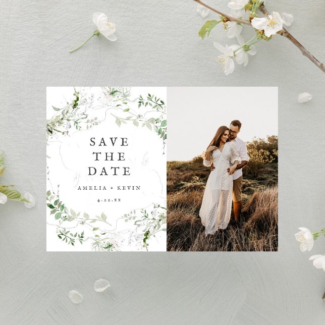 Elegant Earthy Greenery Photo Save The Date (Creator Uploaded)