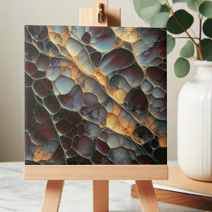 Elegant Earthy Maroon and Amber Abstract Stone  Tile