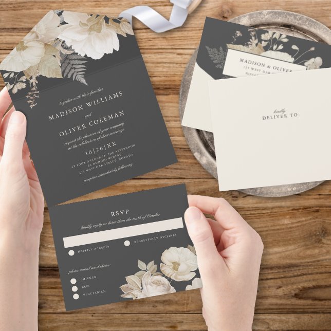 Elegant Earthy Moody Botanical Floral Wedding All In One Invitation (Creator Uploaded)