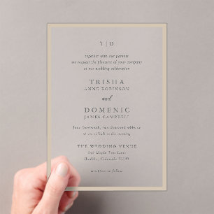 Elegant Earthy Neutral Monogram Modern Wedding Acrylic Invitations