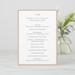 Elegant Earthy Neutral Monogram Modern Wedding Programme