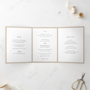 Elegant Earthy Neutral Monogram Modern Wedding Tri-Fold Invitation