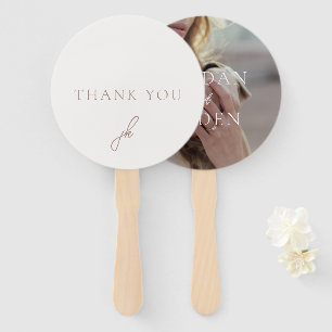 Elegant Earthy Neutral Script Monogram Wedding Hand Fan