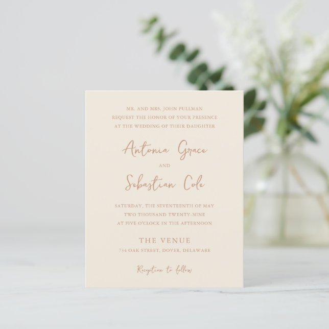 Elegant Earthy Neutrals Budget Wedding Invitation (Standing Front)
