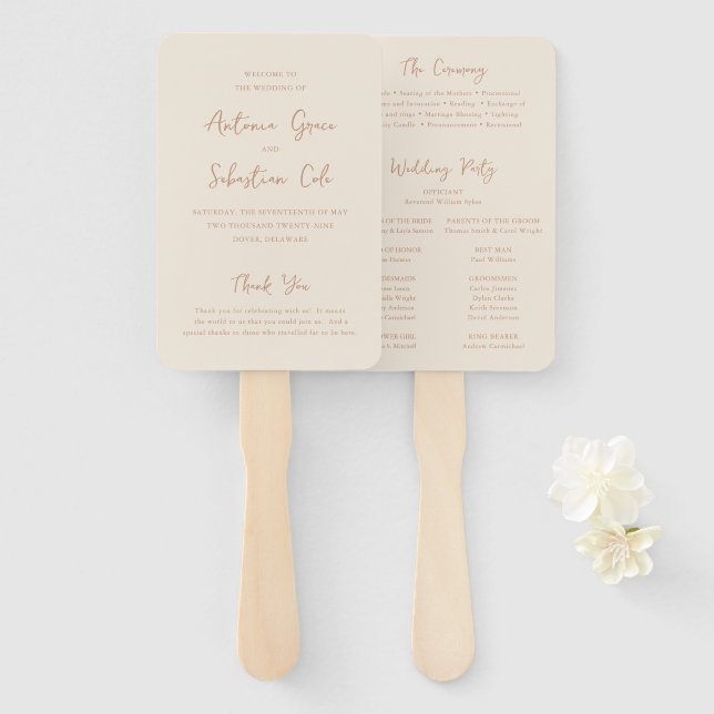 Elegant Earthy Neutrals Modern Wedding Program Hand Fan (Front and Back)