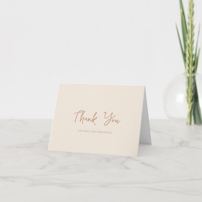 Elegant Earthy Neutrals Photo Modern Wedding Thank You Card (Front)