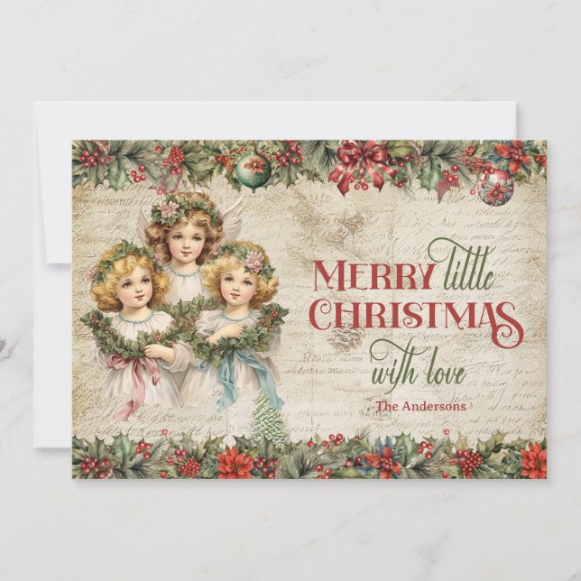 Elegant earthy tones Christmas Victorian Angels Holiday Card (Front)