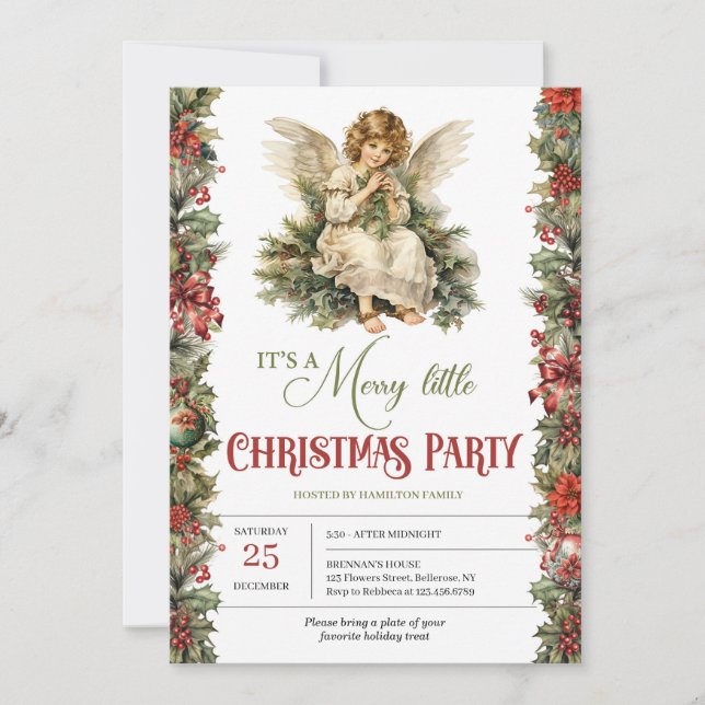 Elegant earthy tones Christmas Victorian Angels Invitation (Front)