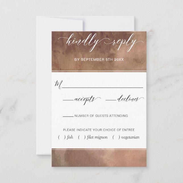 Elegant Earthy Tones Watercolor With Meal Options RSVP Card (Front)