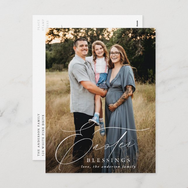 Elegant Easter Blessings 2 Photo Holiday (Front/Back)